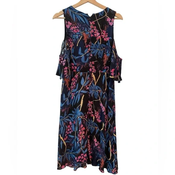 Anthropologie Maeve Open Shoulder Dress Floral Black A Line Size 10 and 6 - Picture 4 of 9